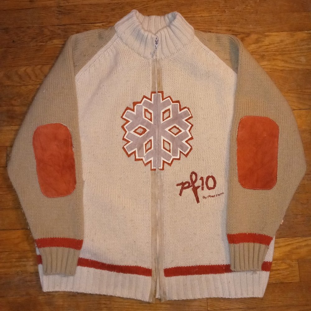 Phat Farm PF10 2002 Heavy Knitted Zip-Up Sweater Size XL